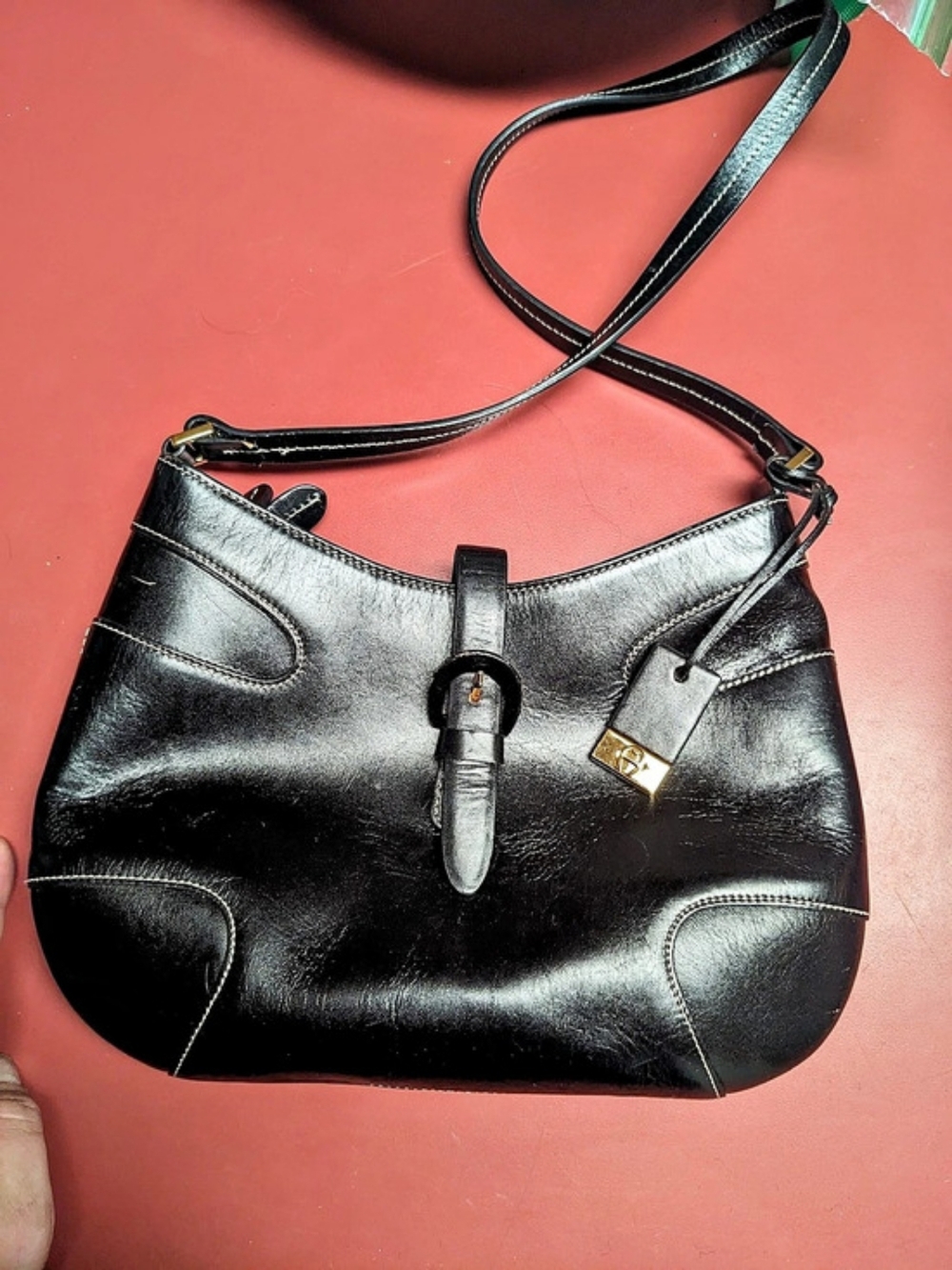 Etienne Aigner. Black Leather Shoulder Bag